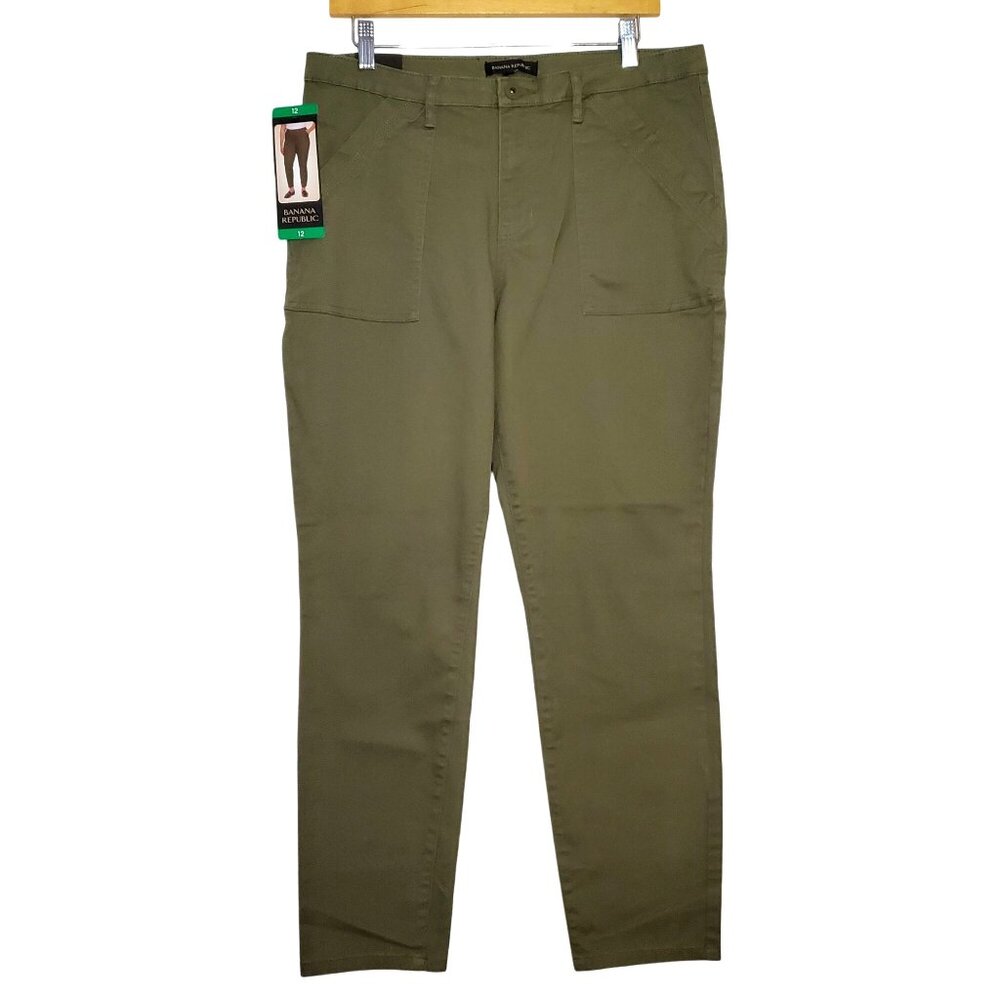 Banana Republic Womens Olive Green Utility Pants Size 12 Cotton Blend With Pocke